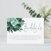 Emerald Gold Florals QR Code Details Hochzeit Begleitkarte (Stehend Vorderseite)