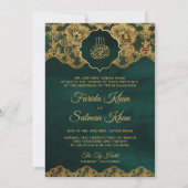 Emerald Gold Foil Lace Islamische Hochzeit Einladung (Vorderseite)
