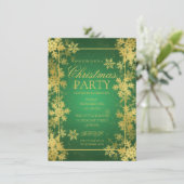 Emerald & Gold Foil Snowflakes Weihnachten Party Einladung (Stehend Vorderseite)