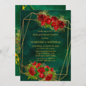Emerald Gold Geometric Red Floral Engagement Party Einladung (Vorne/Hinten)