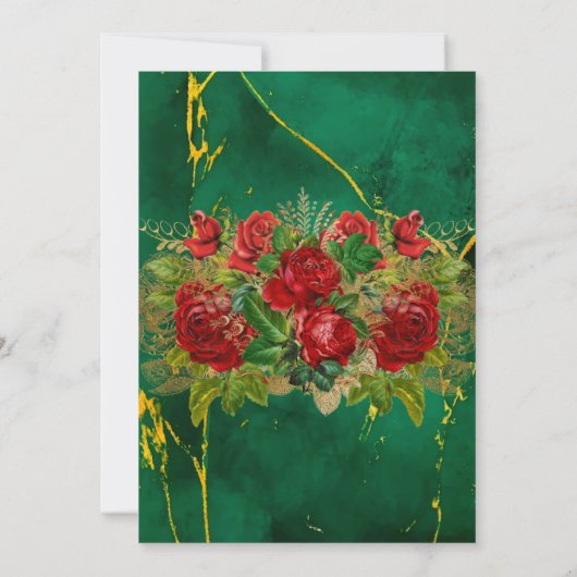 Emerald Gold Geometric Red Florals Couples Dusche Einladung (Rückseite)
