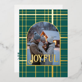 Emerald & Gold Gingham Weihnachtsfeiertag Foto Folien Feiertagskarte