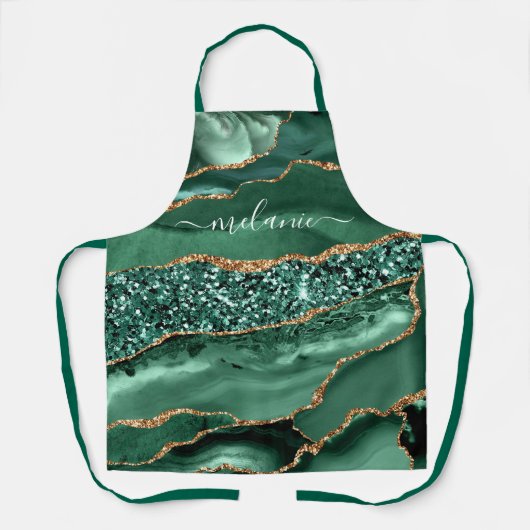 Emerald Gold Glitzer Marble Individuelle Name Schü Schürze (Vorderseite)