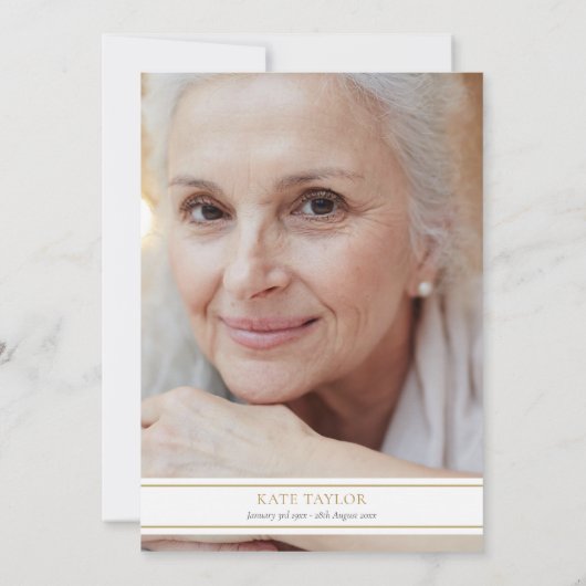 Emerald Gold Greenery Photo Celebration of Life Einladung (Rückseite)