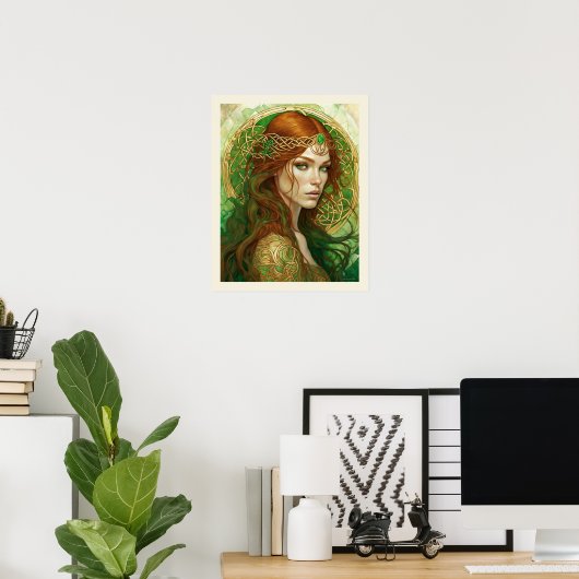 Emerald & Gold Headband Redhead Woman Green Eyes Poster (Heimbüro)