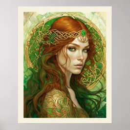 Emerald & Gold Headband Redhead Woman Green Eyes Poster