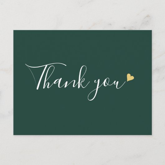 Emerald Gold Heart Script Business Vielen Dank Postkarte (Vorderseite)