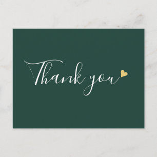 Emerald Gold Heart Script Geschäft Danke Postkarte
