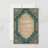 Emerald Gold Islamic Wedding RSVP Karte (Vorderseite)