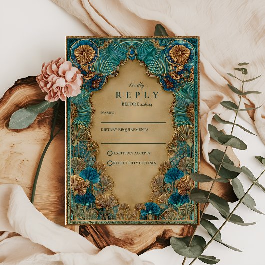 Emerald Gold Islamic Wedding RSVP Karte