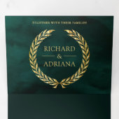 Emerald Gold Laurel Minimal bei einer Hochzeit Dreifach Gefaltete Einladung (Innen Erste Seite)