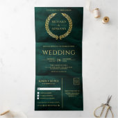 Emerald Gold Laurel Minimal bei einer Hochzeit Dreifach Gefaltete Einladung (Innenseite)