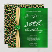 Emerald Gold Leopard Foil Gem Ribbon 30. Geburtsta Einladung (Vorne/Hinten)