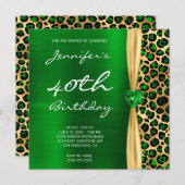 Emerald Gold Leopard Foil Gem Ribbon 40. Geburtsta Einladung (Vorne/Hinten)
