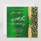 Emerald Gold Leopard Foil Gem Ribbon 40. Geburtsta Einladung (Vorderseite)