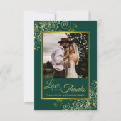 Emerald & Gold Liebe & Danke Foto & Note Wedding (Vorderseite)