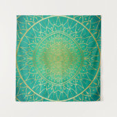Emerald Gold Mandala Green Wandteppich (Vorderseite (Horizontal))