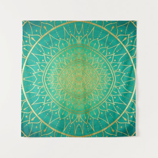 Emerald Gold Mandala Green Wandteppich (Vorderseite)