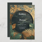 Emerald Gold Marble Tropical VIP Wedding Einladung (Vorne/Hinten)