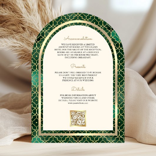 Emerald Gold marokkanische QR Code Sikh Arch Weddi Einladung