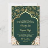 Emerald Gold Paisley Floral QR Code Indian Wedding Einladung (Vorderseite)