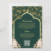 Emerald Gold Paisley Floral QR Code Indian Wedding Einladung (Rückseite)