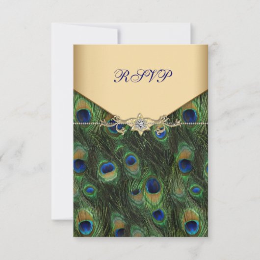 Emerald Gold Peacock Wedding RSVP Karte (Vorderseite)