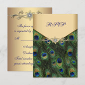 Emerald Gold Peacock Wedding RSVP Karte (Vorne/Hinten)