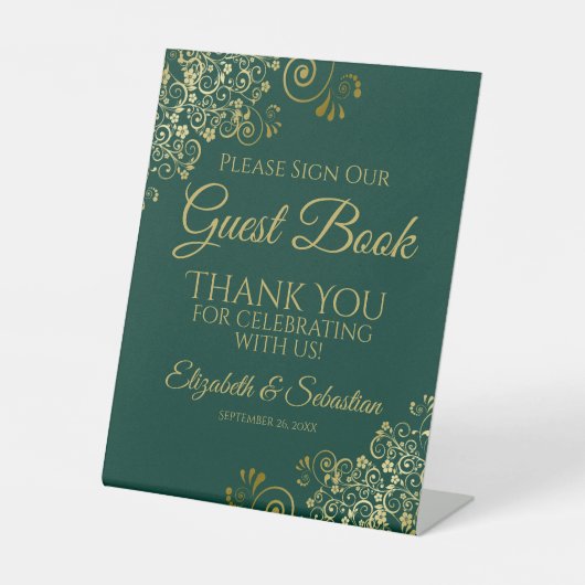Emerald & Gold Please Sign our Guest Book Sign Sockelschild (Vorderseite)