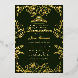 Emerald Gold Rosen Garten Quinceanera Folieneinladung