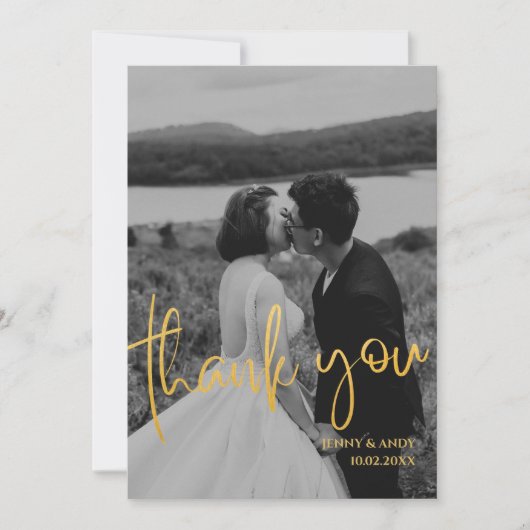 Emerald Gold Script Modern Foto Danke Karte (Vorderseite)