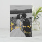 Emerald Gold Script Modern Foto Danke Karte (Stehend Vorderseite)