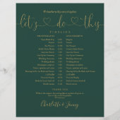 Emerald Gold Script Wedding Zeitplan Timeline (Vorderseite)