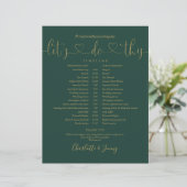 Emerald Gold Script Wedding Zeitplan Timeline (Stehend Vorderseite)