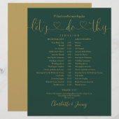 Emerald Gold Script Wedding Zeitplan Timeline (Vorne/Hinten)