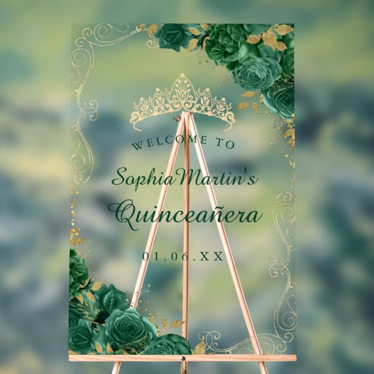 Emerald Gold Swirl floral Quinceanera Acrylzeichen Acrylschild (Neutral)