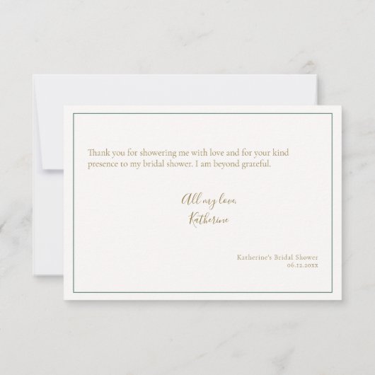 Emerald Gold Tea Elegantes Brautparty Vielen Dank Dankeskarte (Rückseite)