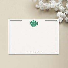 Emerald Gold Tea Pot Elegante Wedding Bridal Dankeskarte