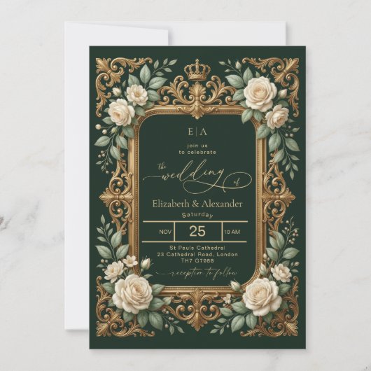 Emerald Gold Wedding Invitation Einladung (Vorderseite)
