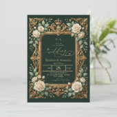 Emerald Gold Wedding Invitation Einladung (Stehend Vorderseite)