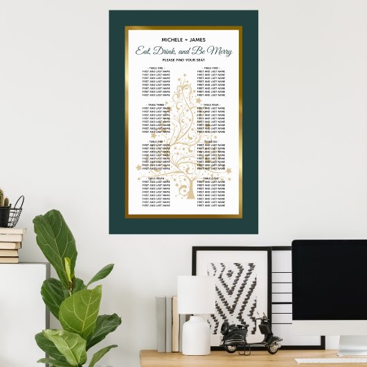 Emerald Gold Winter Wedding Chart Poster (Heimbüro)