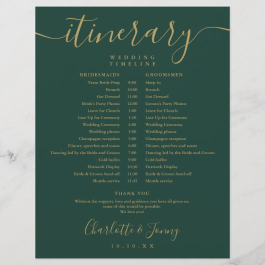 Emerald Gold Zeitplan Hochzeitsreise (Vorderseite)