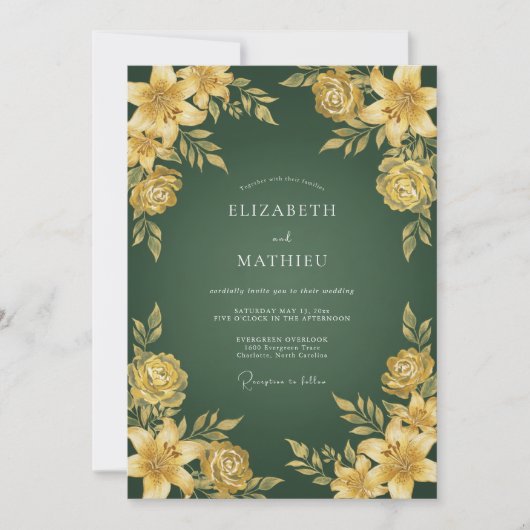 Emerald Golden Bloom Hochzeit Einladung (Vorderseite)