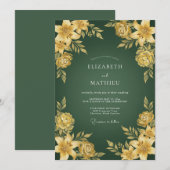 Emerald Golden Bloom Hochzeit Einladung (Vorne/Hinten)