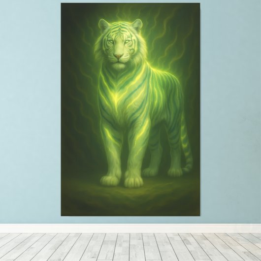 Emerald Golden Glow White Tiger – Standing Lightfo Leinwanddruck (Insitu (Holzboden))
