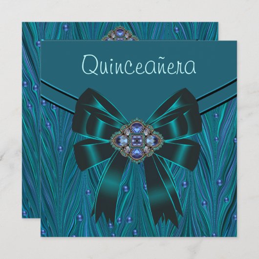 Emerald Grean Aquamarin Blue Quinceanera Einladung (Vorne/Hinten)