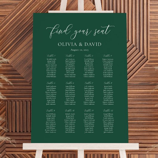 Emerald Green 12 Tabelle Seating Chart Poster