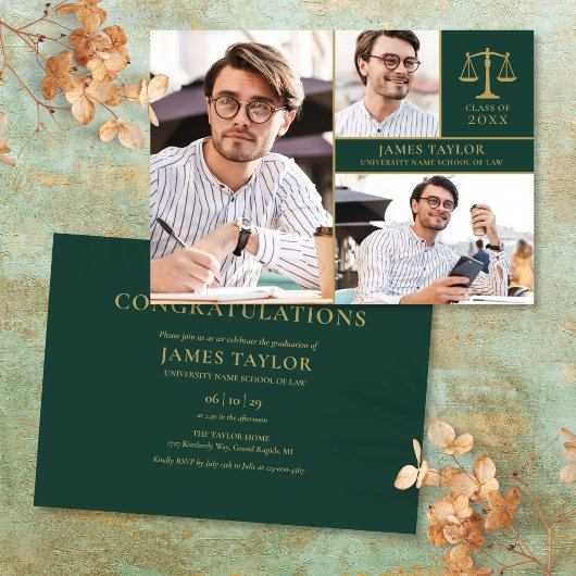 Emerald Green 3 Foto Law School Graduation Party Einladung