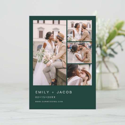 Emerald Green 5 Foto Moderne Elegante Hochzeit Einladung (Stehend Vorderseite)