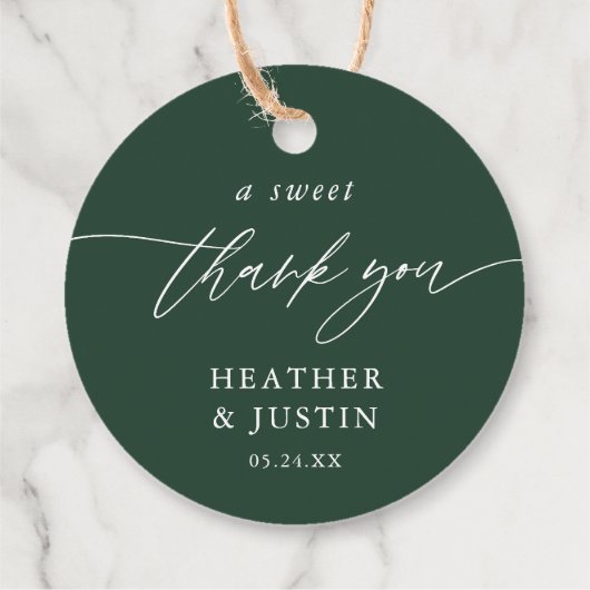 Emerald Green A Sweet Danke Gastgeschenk Hochzeit Geschenkanhänger (Rückseite)